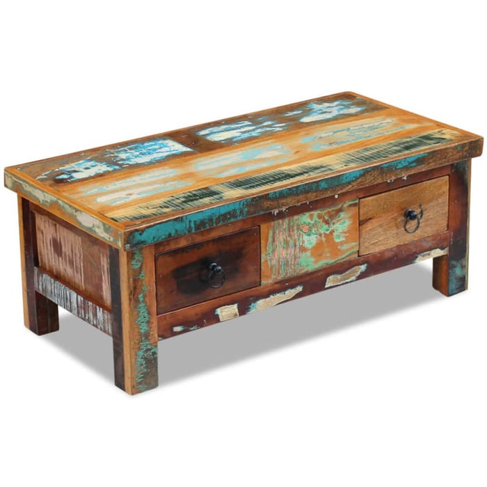 Coffee Table Drawers Solid Reclaimed Wood 90x45x35 Cm Xattxo
