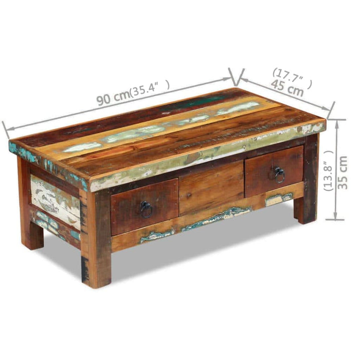 Coffee Table Drawers Solid Reclaimed Wood 90x45x35 Cm Xattxo