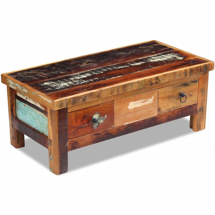 Coffee Table Drawers Solid Reclaimed Wood 90x45x35 Cm Xattxo