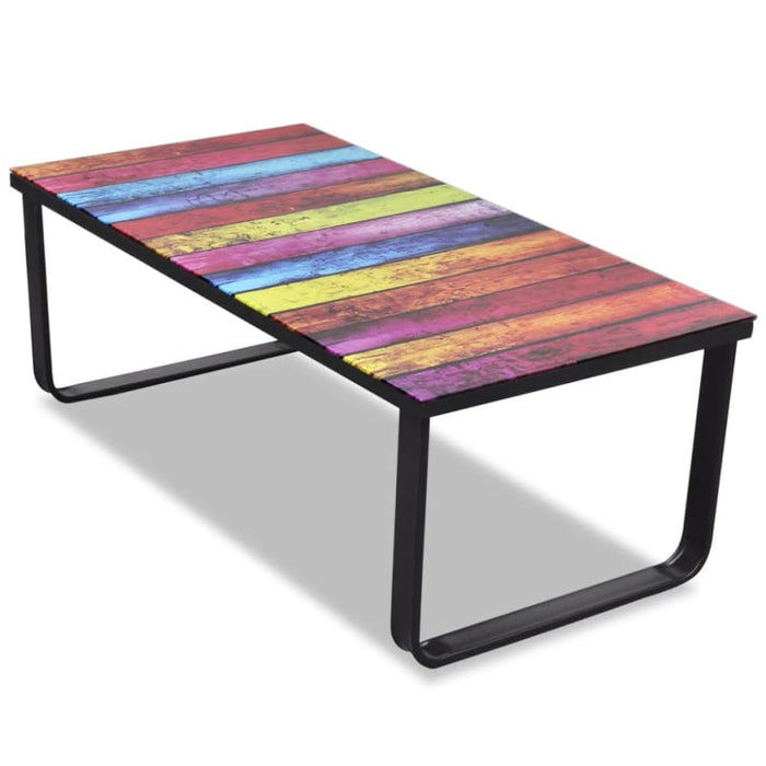 Coffee Table with Rainbow Printing Glass Top Xaooip