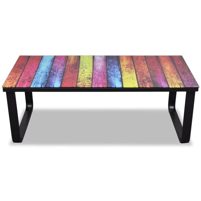 Coffee Table with Rainbow Printing Glass Top Xaooip