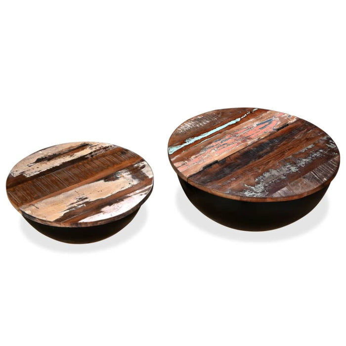 Coffee Table Set 2 Pieces Solid Reclaimed Wood Black Bowl