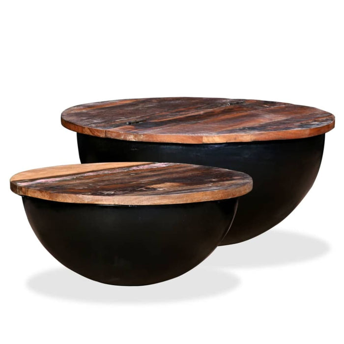 Coffee Table Set 2 Pieces Solid Reclaimed Wood Black Bowl