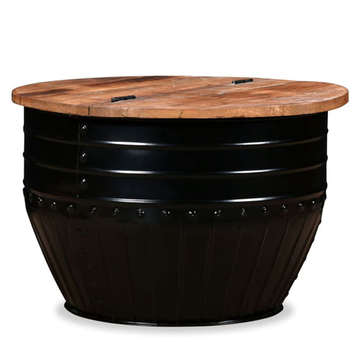 Coffee Table Solid Reclaimed Wood Black Barrel Shape Xapxpp