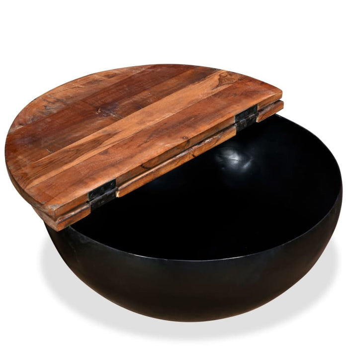 Coffee Table Solid Reclaimed Wood Black Bowl Shape Xapxpk