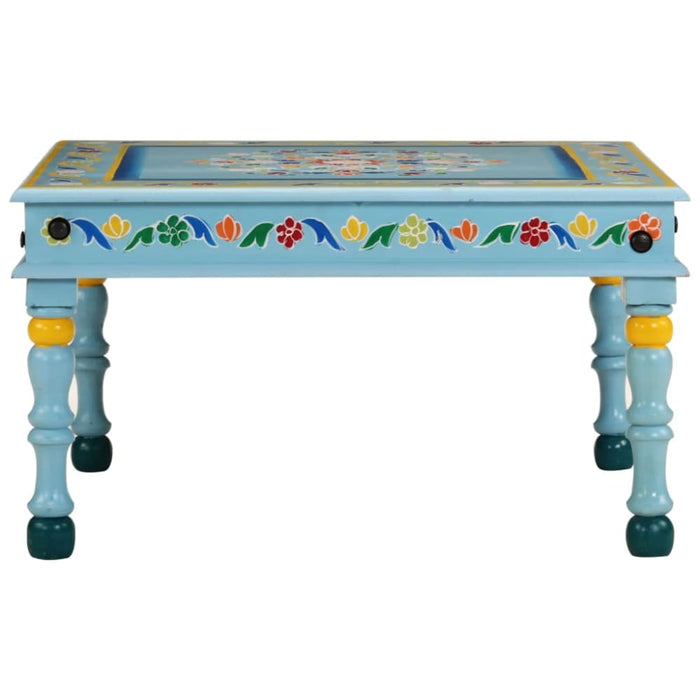Coffee Table Turquoise Hand Painted Solid Wood Mango Tptilo