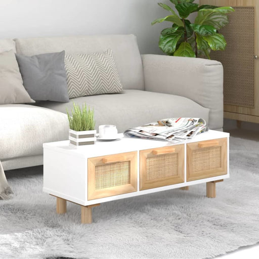 Coffee Table White 80x40x30 Cm Engineered Wood&solid Wood