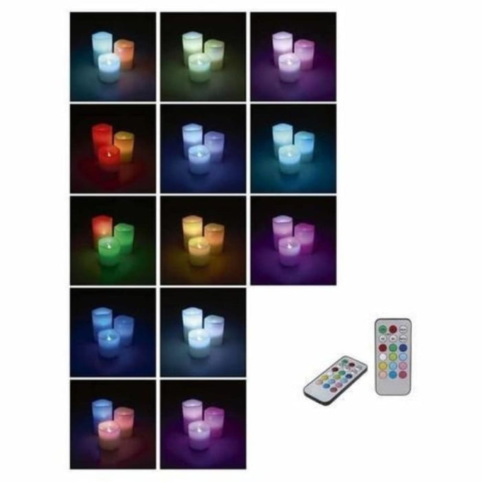 3pc Led Colour Changing Candle Set With Remote