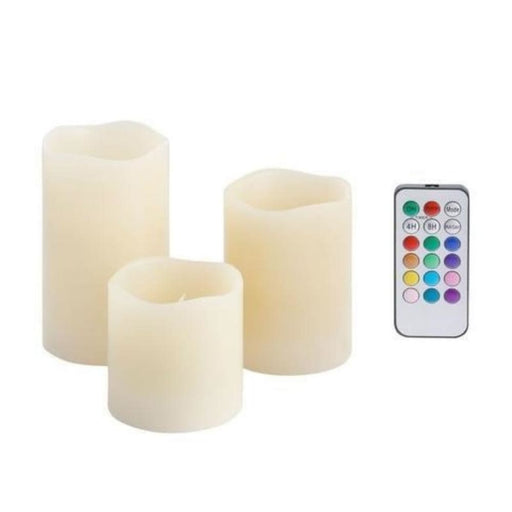 3pc Led Colour Changing Candle Set With Remote