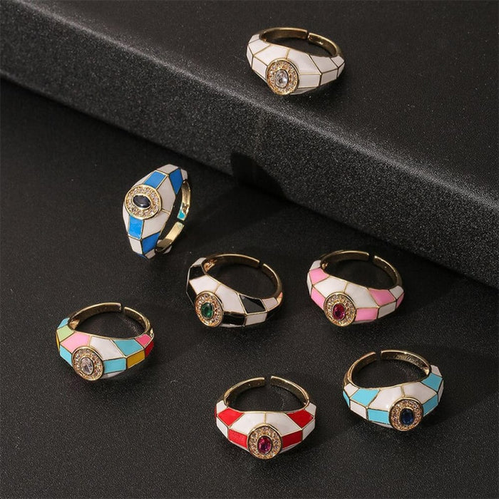 Colour Enamel Stitching Ring Dainty All - match Contrast