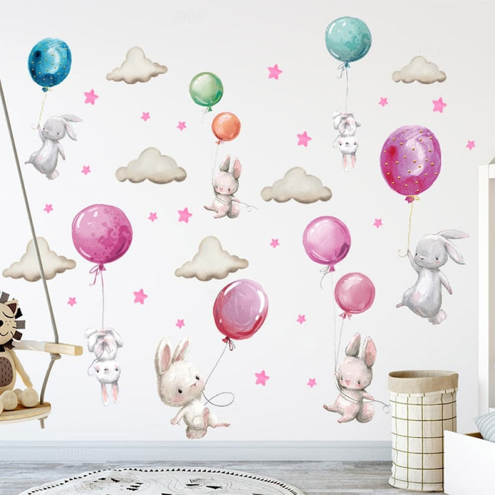 Colourful Balloons with Bunnies Wall Stickers for Kids Room
