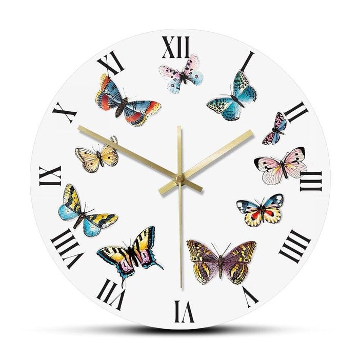 Colourful Butterflies With Roman Numerals Modern Wall Clock
