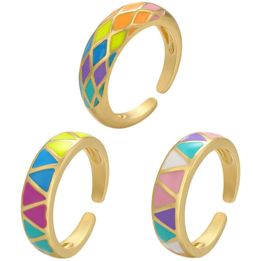 Colourful Enamel Dripping Oil Finger Ring Triangle Geometry