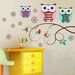 Colourful Owls On The Tree Branches Wall Stickers For Kids