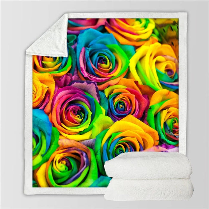 Colourful Roses Sherpa Throw Blanket 3d Printed Flowers