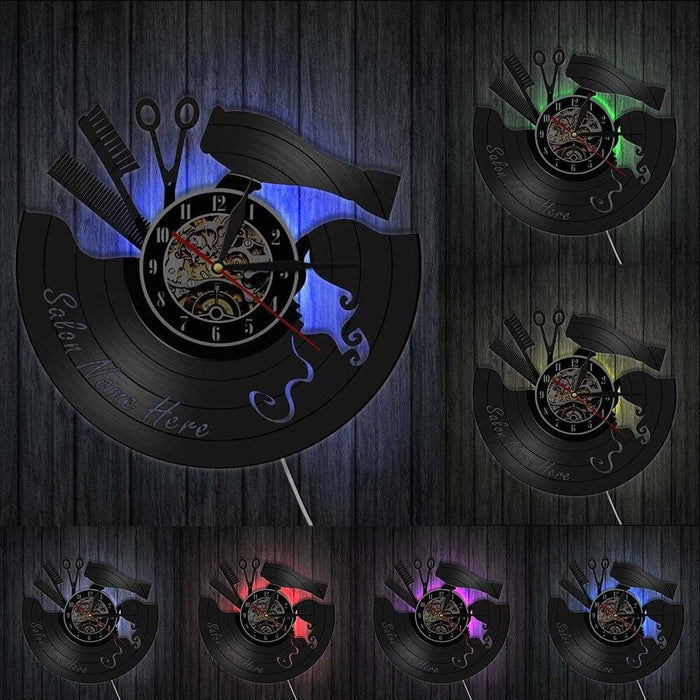 Comb Scissors Hair Dryer Beauty Salon Led Vinyl Record Wall