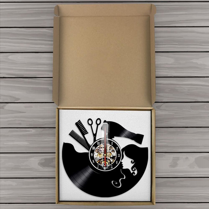 Comb Scissors Hair Dryer Beauty Salon Led Vinyl Record Wall