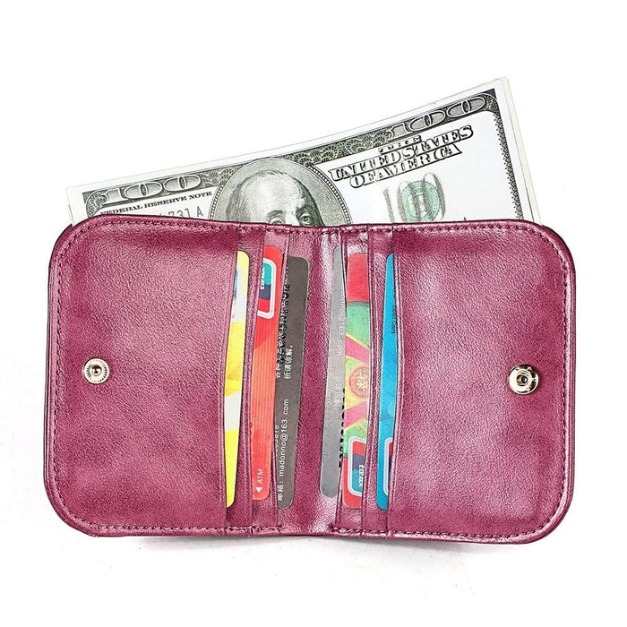 Compact Rfid Blocking Leather Coin Purse For Women