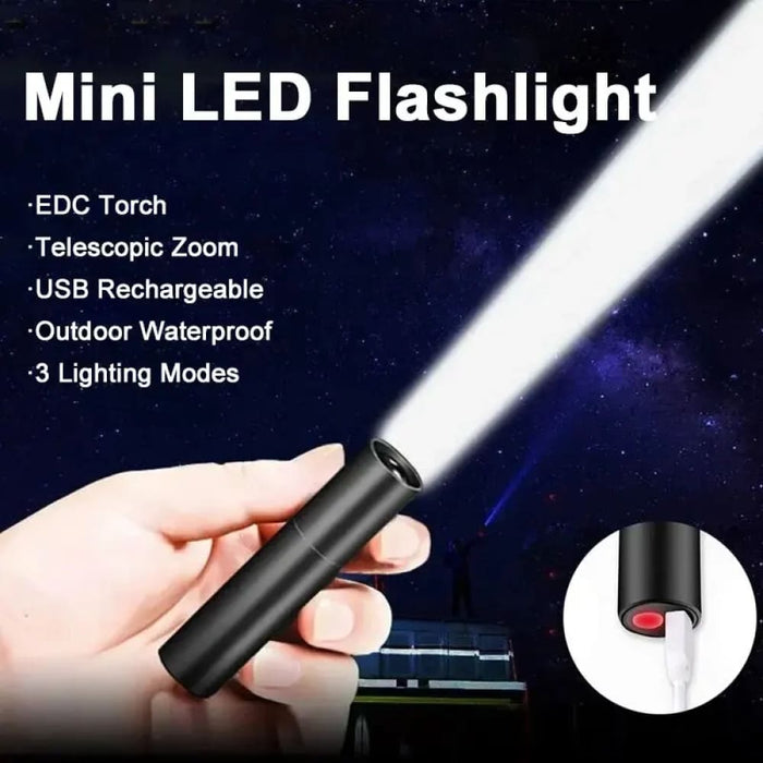 Compact Usb Rechargeable Zoom Flashlight