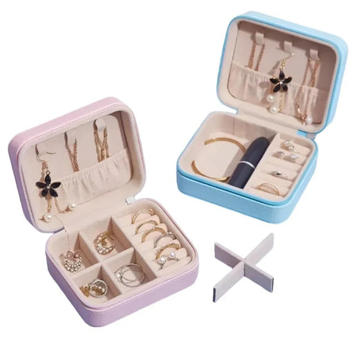 Compact Velvet Jewelry Storage Box With Zipper