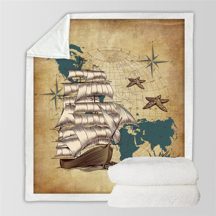 Compass Throw Blanket Nautical Map Cool Bedspread World