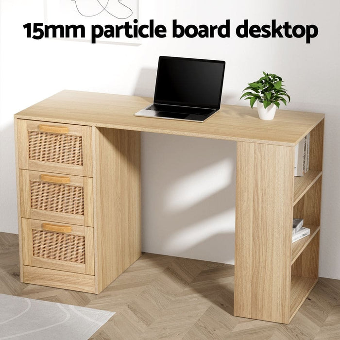 Computer Desk Drawer Shelf Home Office Study Table Rattan