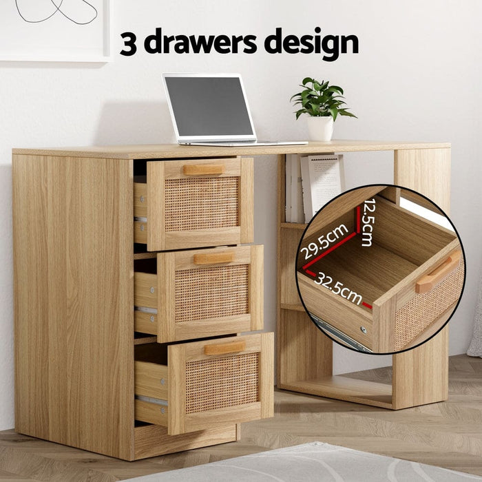 Computer Desk Drawer Shelf Home Office Study Table Rattan