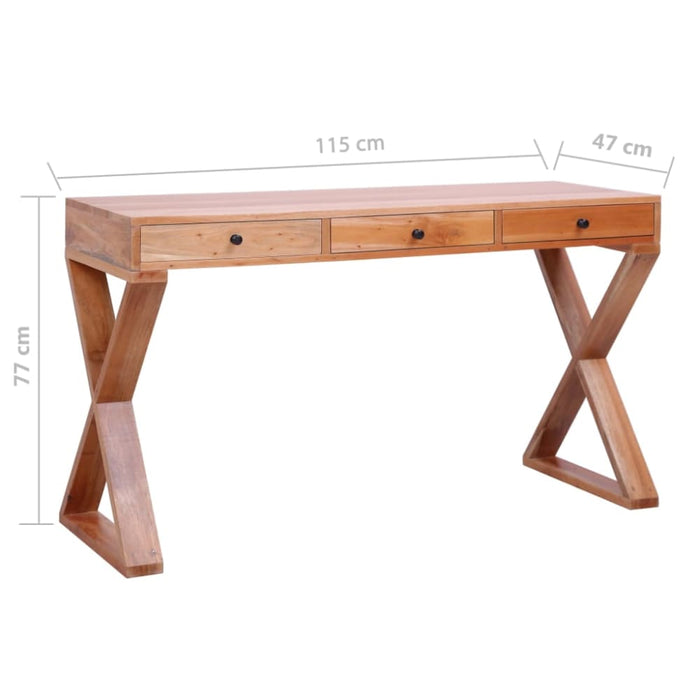 Computer Desk Natural 115x47x77 Cm Solid Mahogany Wood
