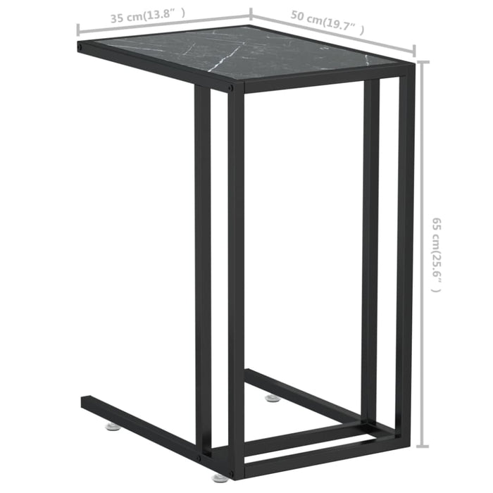 Computer Side Table Black Marble 50x35x65 Cm Tempered Glass