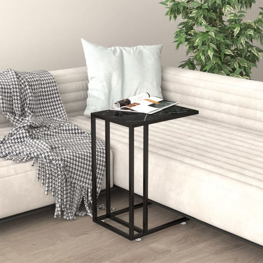 Computer Side Table Black Marble 50x35x65 Cm Tempered Glass