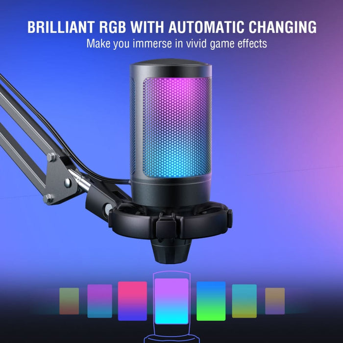 Condenser Cardioid Mic Set With Mute Button Rgb Arm Stand