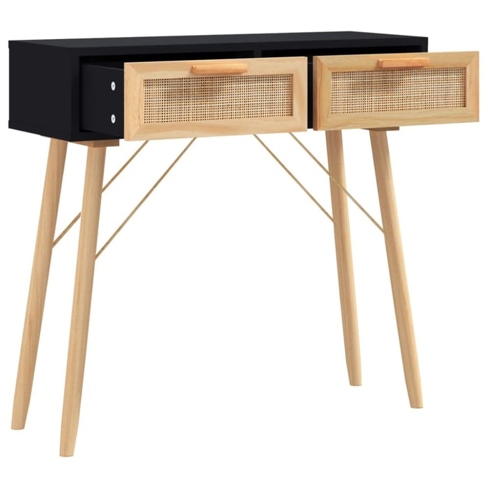 Console Table Black 80x30x75 Cm Solid Wood Pine&natural
