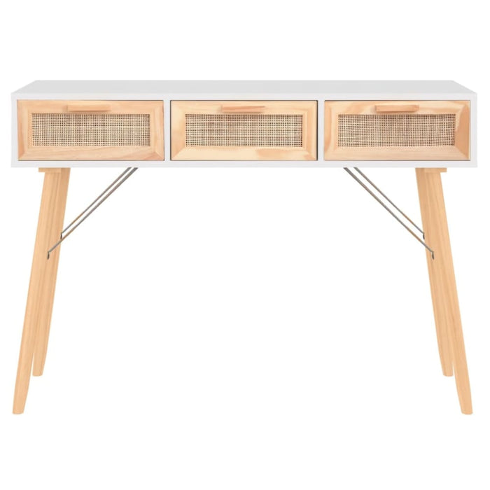 Console Table White 105x30x75 Cm Solid Wood Pine&natural
