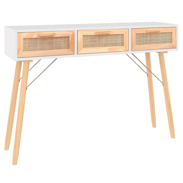 Console Table White 105x30x75 Cm Solid Wood Pine&natural