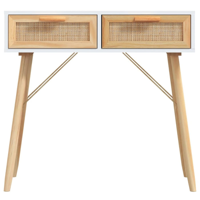 Console Table White 80x30x75 Cm Solid Wood Pine&natural