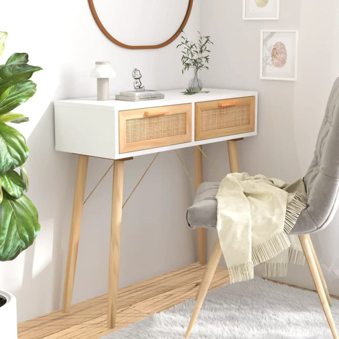 Console Table White 80x30x75 Cm Solid Wood Pine&natural