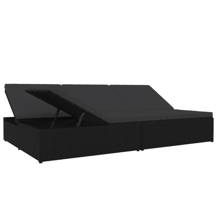 Convertible Sun Bed with Cushions Poly Rattan Black Toixao