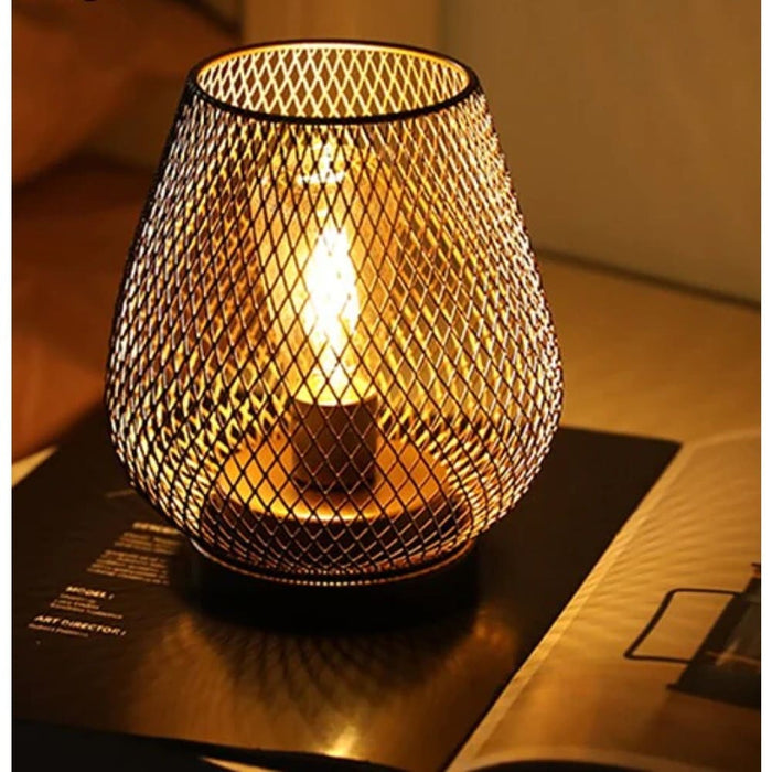 Cordless Battery Powered Hollow Cage Table Lamp for Home