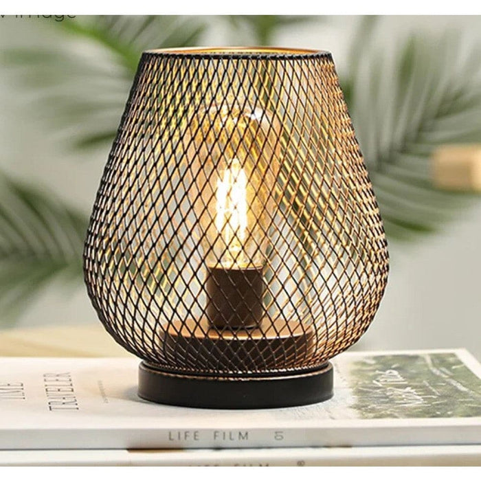 Cordless Battery Powered Hollow Cage Table Lamp for Home