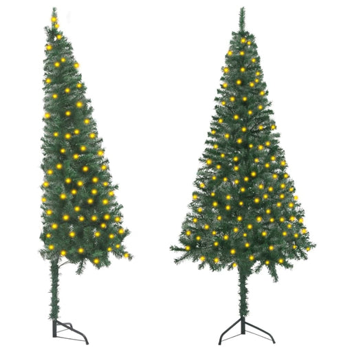 Corner Artificial Christmas Tree With Leds 180 Cm Green Pvc