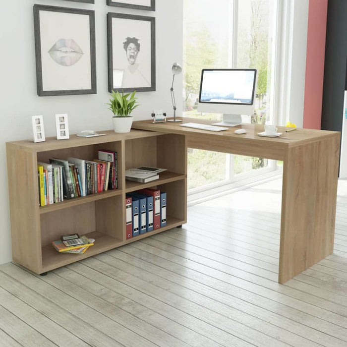 Corner Desk 4 Shelves Oak Xatbpk