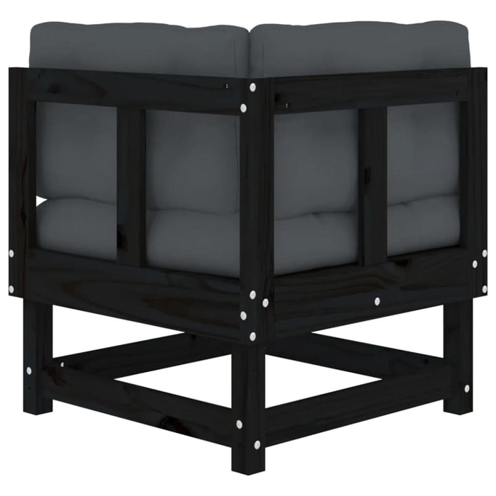 Corner Sofa with Cushions Black Solid Wood Pine Nxpaxl