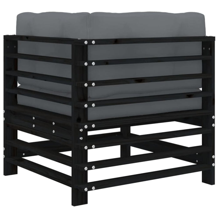 Corner Sofa with Cushions Black Solid Wood Pine Nxplpi