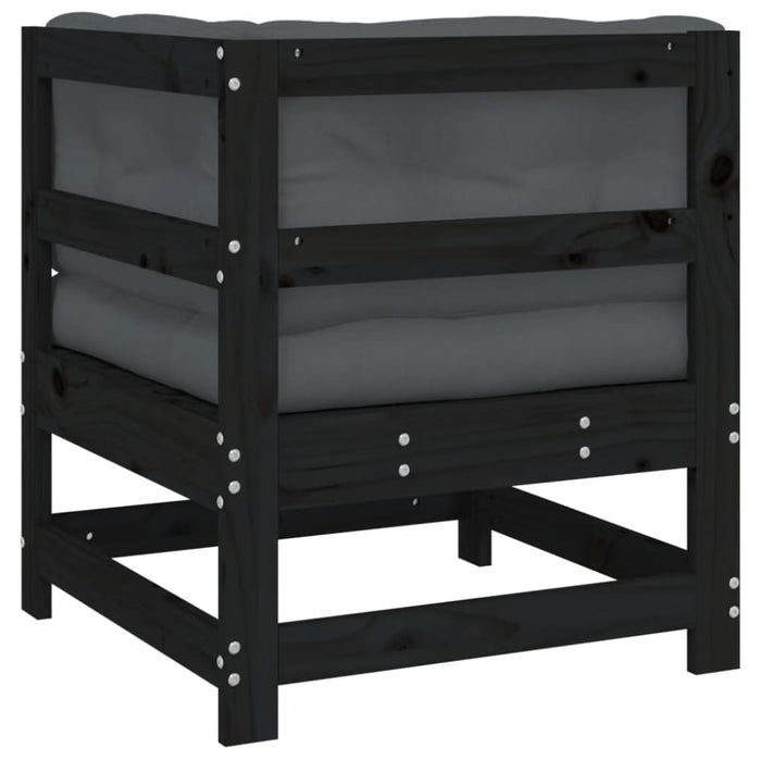 Corner Sofa with Cushions Black Solid Wood Pine Nxppap