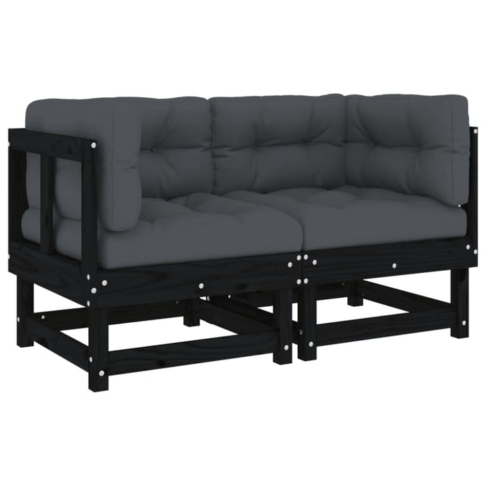 Corner Sofas with Cushions 2 Pcs Black Solid Wood Pine