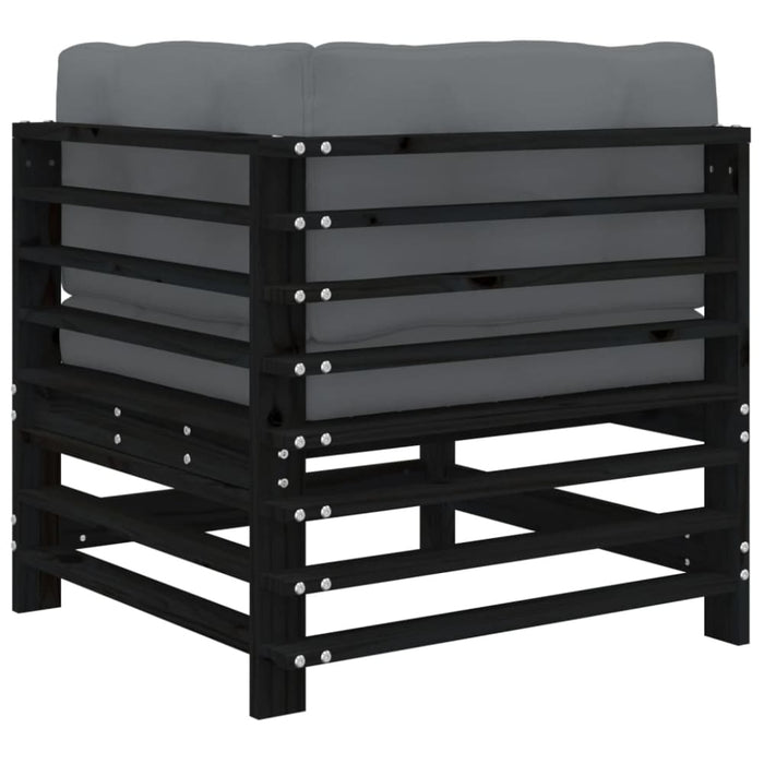 Corner Sofas with Cushions 2 Pcs Black Solid Wood Pine