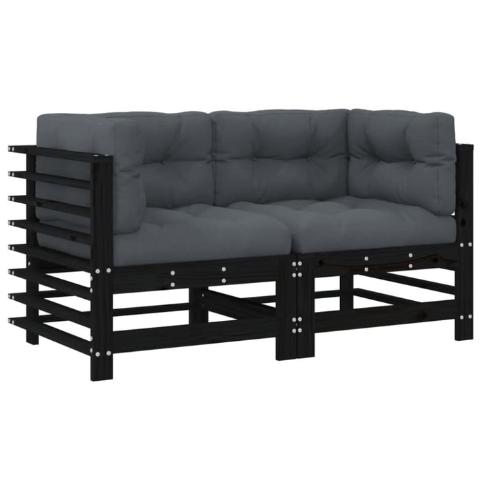 Corner Sofas with Cushions 2 Pcs Black Solid Wood Pine