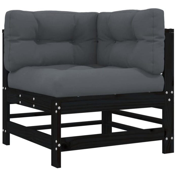 Corner Sofas with Cushions 2 Pcs Black Solid Wood Pine