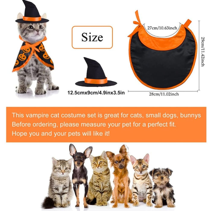 Cat Costumes Outfit Wizard Witch Hat Cape Halloween Pet