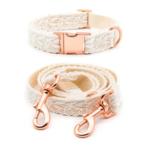 Cotton Lace Dog Collar Leash Set With Rose Gold Buckle